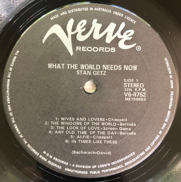Stan Getz – What The World Needs Now (Stan Getz Plays Bacharach And David) LP vinyl record, image 3 of 4