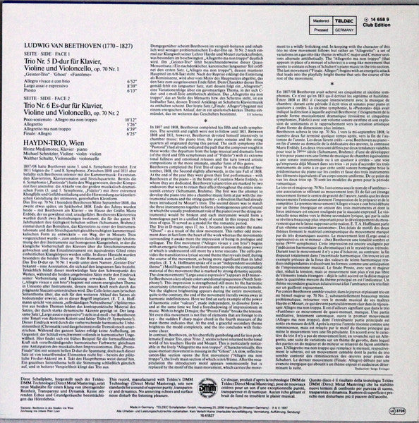 Ludwig van Beethoven, Haydn-Trio, Wien – Klaviertrios = Piano Trios = Trios Pour Piano Op.70 Nr. 1 »Geistertrio« = »Ghost« = »Fantôme« & Nr. 2 LP vinyl record, image 2 of 4