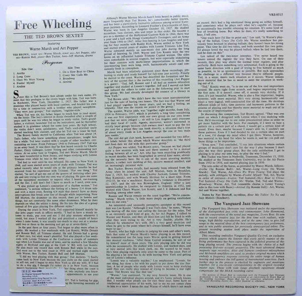 The Ted Brown Sextet, Warne Marsh, Art Pepper – Free Wheeling LP vinyl record, image 5 of 7