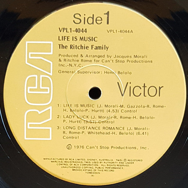 The Ritchie Family – Life Is Music LP vinyl record, image 3 of 3