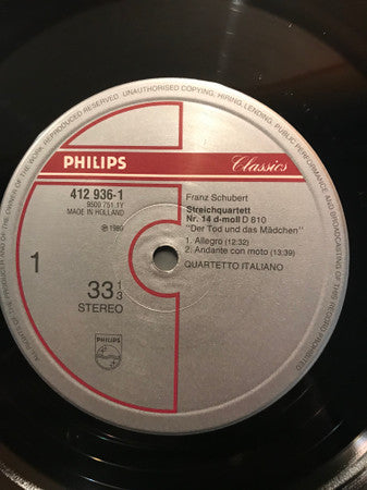 Franz Schubert, Quartetto Italiano – Streichquartette "Der Tod Und Das Mädchen" / "Quartettsatz" LP vinyl record, image 3 of 4