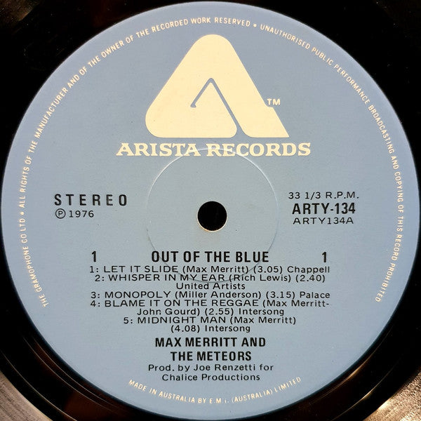 Max Merritt – Out Of The Blue LP vinyl record, image 3 of 4