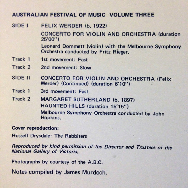 Felix Werder, Margaret Sutherland – Concerto For Violin / Haunted Hills LP vinyl record, image 3 of 9