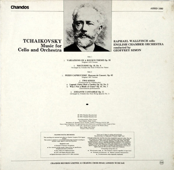 Pyotr Ilyich Tchaikovsky, Raphael Wallfisch, English Chamber Orchestra, Geoffrey Simon – Tchaikovsky - Music For Cello And Orchestra LP vinyl record, image 4 of 8