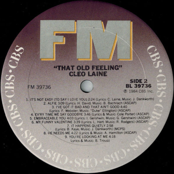 Cleo Laine – That Old Feeling LP vinyl record, image 3 of 4