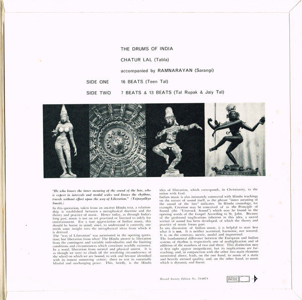 Chatur Lal, Ram Narayan – The Drums Of India LP vinyl record, image 2 of 5
