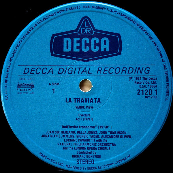 Giuseppe Verdi, Joan Sutherland, Luciano Pavarotti, Richard Bonynge, Matteo Manuguerra, National Philharmonic Orchestra – La Traviata (3xLP) LP vinyl record, image 3 of 8