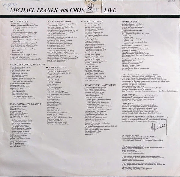 Michael Franks, Crossfire – Live LP vinyl record, image 6 of 6