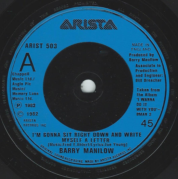Barry Manilow – I'm Gonna Sit Right Down And Write Myself A Letter 7" vinyl record, image 5 of 6