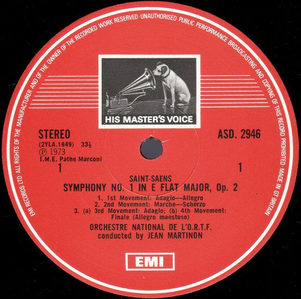Camille Saint-Saëns, Jean Martinon, Orchestre National De France – Symphonies - No. 1 In E Flat / No. 2 In A Minor LP vinyl record, image 3 of 4