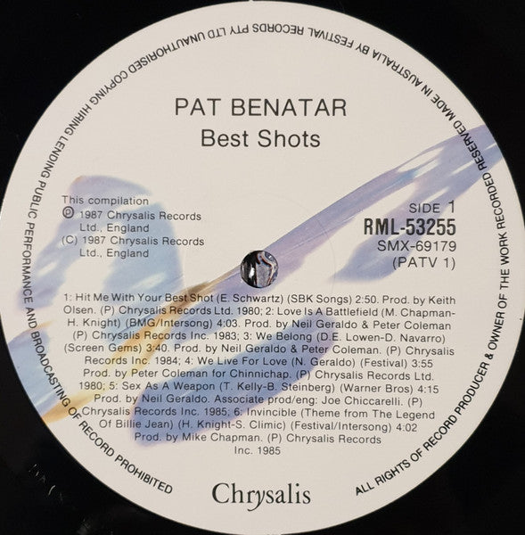 Pat Benatar – Best Shots LP vinyl record, image 4 of 5