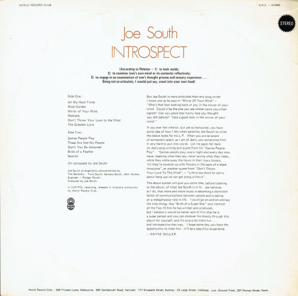 Joe South – Introspect LP vinyl record, image 2 of 4
