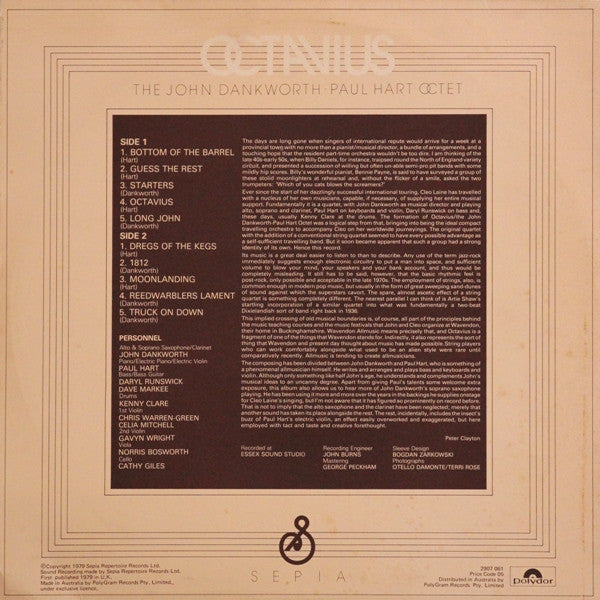 John Dankworth Paul Hart Octet – Octavius LP vinyl record, image 2 of 4