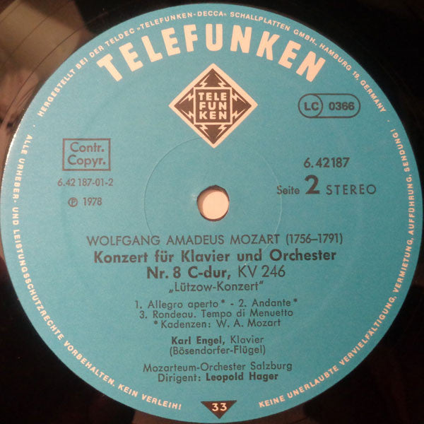 Wolfgang Amadeus Mozart, Karl Engel, Das Mozarteum Orchester Salzburg, Leopold Hager – Klavierkonzerte - Piano Concertos - Concertos Pour Piano Nr.8, KV246 - Nr.19, KV459 LP vinyl record, image 4 of 4