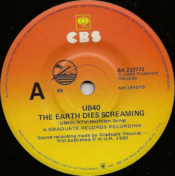 UB40 – The Earth Dies Screaming / Dream A Lie 7" vinyl record, image 3 of 4