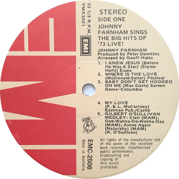 John Farnham – Johnny Farnham Sings The Big Hits Of '73 Live! LP vinyl record, image 4 of 5