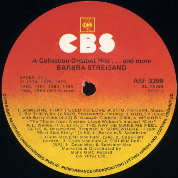 Barbra Streisand – A Collection (Greatest Hits...And More) LP vinyl record, image 4 of 4