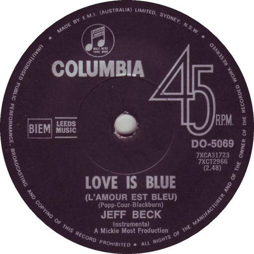 Jeff Beck – Love Is Blue (L'amour Est Bleu) 7" vinyl record, image 1 of 2