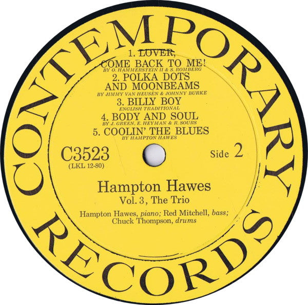 Hampton Hawes – Everybody Likes Hampton Hawes, Vol. 3: The Trio LP vinyl record, image 4 of 6