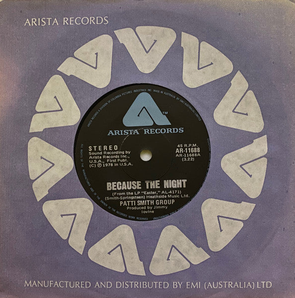 Patti Smith Group – Because The Night / God Speed 7" vinyl record, image 3 of 3
