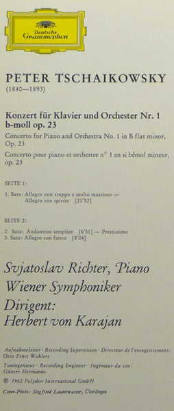 Pyotr Ilyich Tchaikovsky, Sviatoslav Richter, Herbert von Karajan, Wiener Symphoniker – Klavierkonzert Nr.1 B-moll · Piano Concerto No. 1 In B Flat Minor LP vinyl record, image 5 of 6
