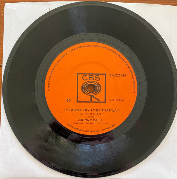 Johnny Cash – Sunday Morning Coming Down / I'm Gonna Try To Be That Way 7" vinyl record, image 2 of 2