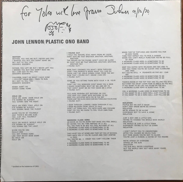 John Lennon, The Plastic Ono Band – John Lennon / Plastic Ono Band LP vinyl record, image 5 of 6