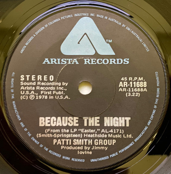 Patti Smith Group – Because The Night / God Speed 7" vinyl record, image 1 of 3