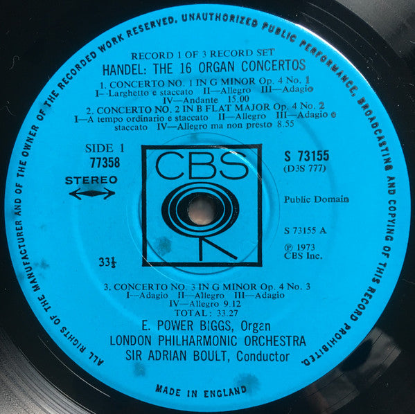 Georg Friedrich Händel, E. Power Biggs, Sir Adrian Boult, London Philharmonic Orchestra – The Sixteen Organ Concertos (3xLP) LP vinyl record, image 3 of 10