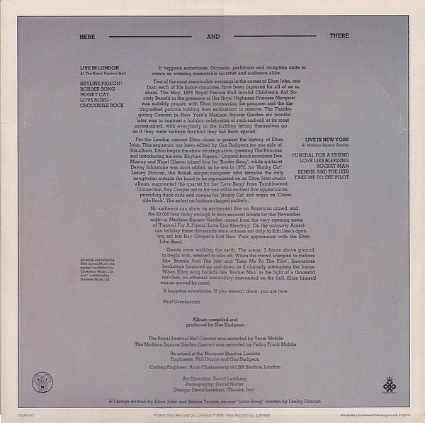 Elton John – Here And There LP vinyl record, image 7 of 7