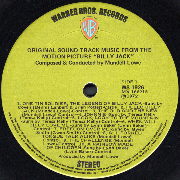 Mundell Lowe – Original Sound Track Music From The Motion Picture Billy Jack LP vinyl record, image 3 of 4