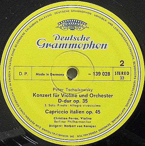 Pyotr Ilyich Tchaikovsky, Christian Ferras, Herbert von Karajan, Berliner Philharmoniker – Violinkonzert D-dur Op. 35 / Capriccio Italien Op. 45 LP vinyl record, image 4 of 4