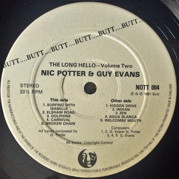 Nic Potter, Guy Evans – The Long Hello Volume Two LP vinyl record, image 4 of 4