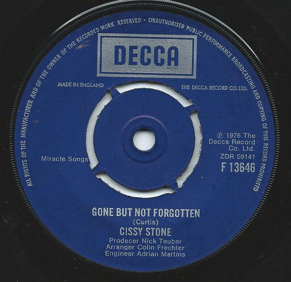 Cissy Stone – Gone But Not Forgotten 7" vinyl record, image 1 of 2