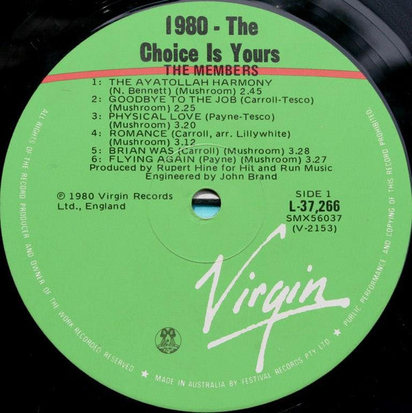 The Members – 1980 - The Choice Is Yours LP vinyl record, image 3 of 4