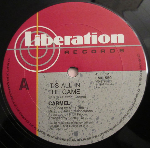 Carmel – It's All In The Game 12" vinyl record, image 3 of 3