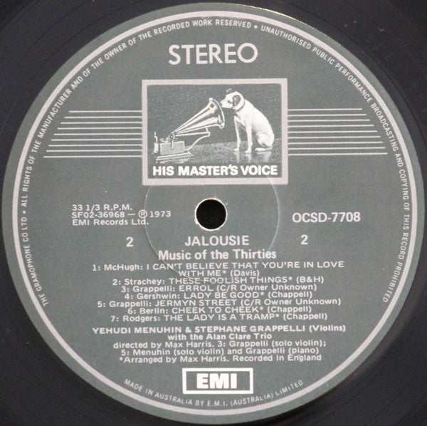 Yehudi Menuhin, Stéphane Grappelli, Alan Clare Trio – Jalousie LP vinyl record, image 6 of 6