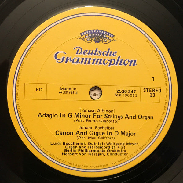 Tomaso Albinoni, Johann Pachelbel, Luigi Boccherini, Ottorino Respighi, Berliner Philharmoniker, Herbert von Karajan – Adagio LP vinyl record, image 4 of 4