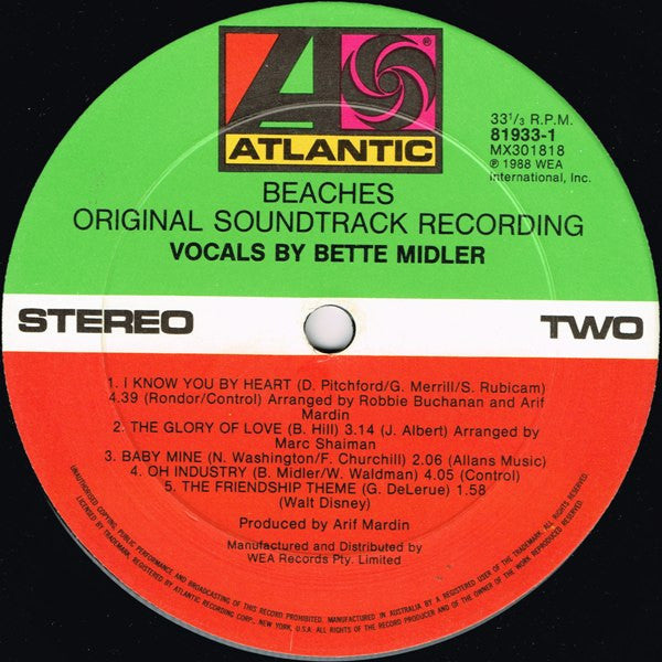 Bette Midler – Beaches (Original Soundtrack Recording) LP vinyl record, image 4 of 4