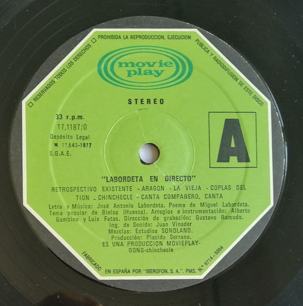 José Antonio Labordeta – Labordeta En Directo LP vinyl record, image 5 of 7
