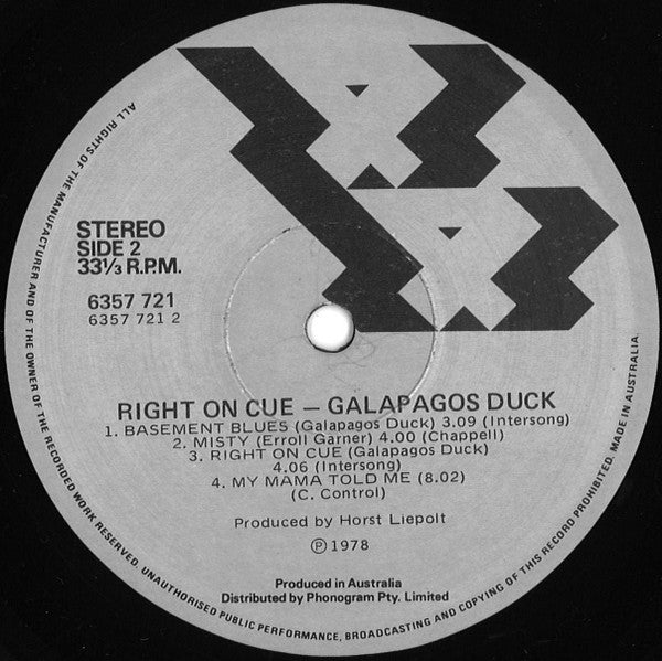 Galapagos Duck – Right On Cue LP vinyl record, image 4 of 4