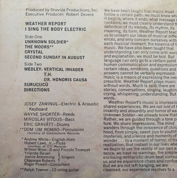 Weather Report – I Sing The Body Electric LP vinyl record, image 5 of 6