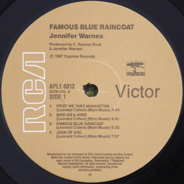 Jennifer Warnes – Famous Blue Raincoat (The Songs Of Leonard Cohen) LP vinyl record, image 3 of 6