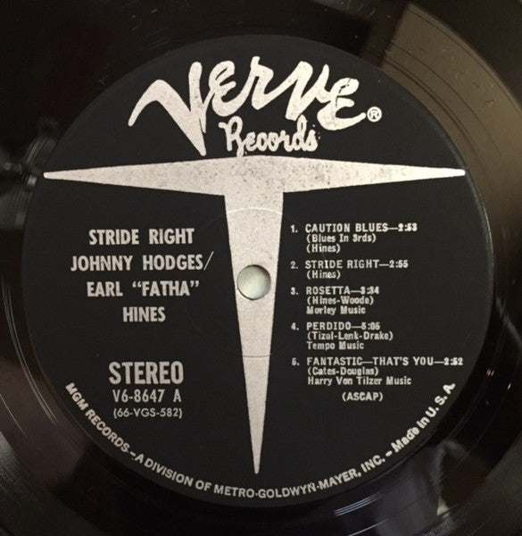 Johnny Hodges, Earl Hines – Stride Right LP vinyl record, image 3 of 4