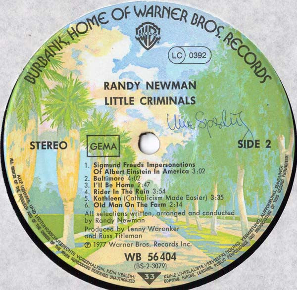 Randy Newman – Little Criminals LP vinyl record, image 4 of 4