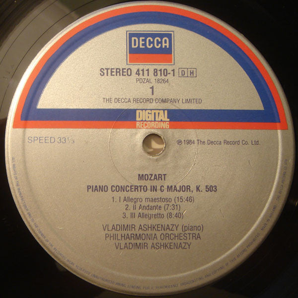 Wolfgang Amadeus Mozart, Philharmonia Orchestra, Vladimir Ashkenazy – Piano Concertos No.25, K503 & No.26, K537 LP vinyl record, image 3 of 4