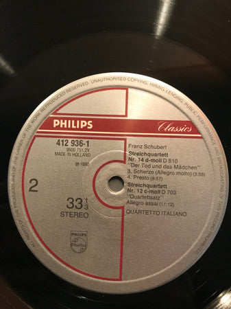 Franz Schubert, Quartetto Italiano – Streichquartette "Der Tod Und Das Mädchen" / "Quartettsatz" LP vinyl record, image 4 of 4
