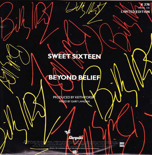 Billy Idol – Sweet Sixteen 7" vinyl record, image 3 of 4