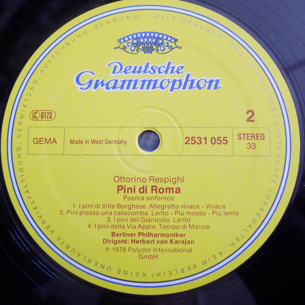 Ottorino Respighi, Berliner Philharmoniker, Herbert von Karajan – Fontane Di Roma • Pini Di Roma LP vinyl record, image 4 of 5