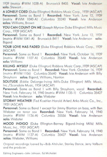 Duke Ellington, Ivie Anderson – Duke Ellington Presents Ivie Anderson (2xLP) LP vinyl record, image 10 of 10
